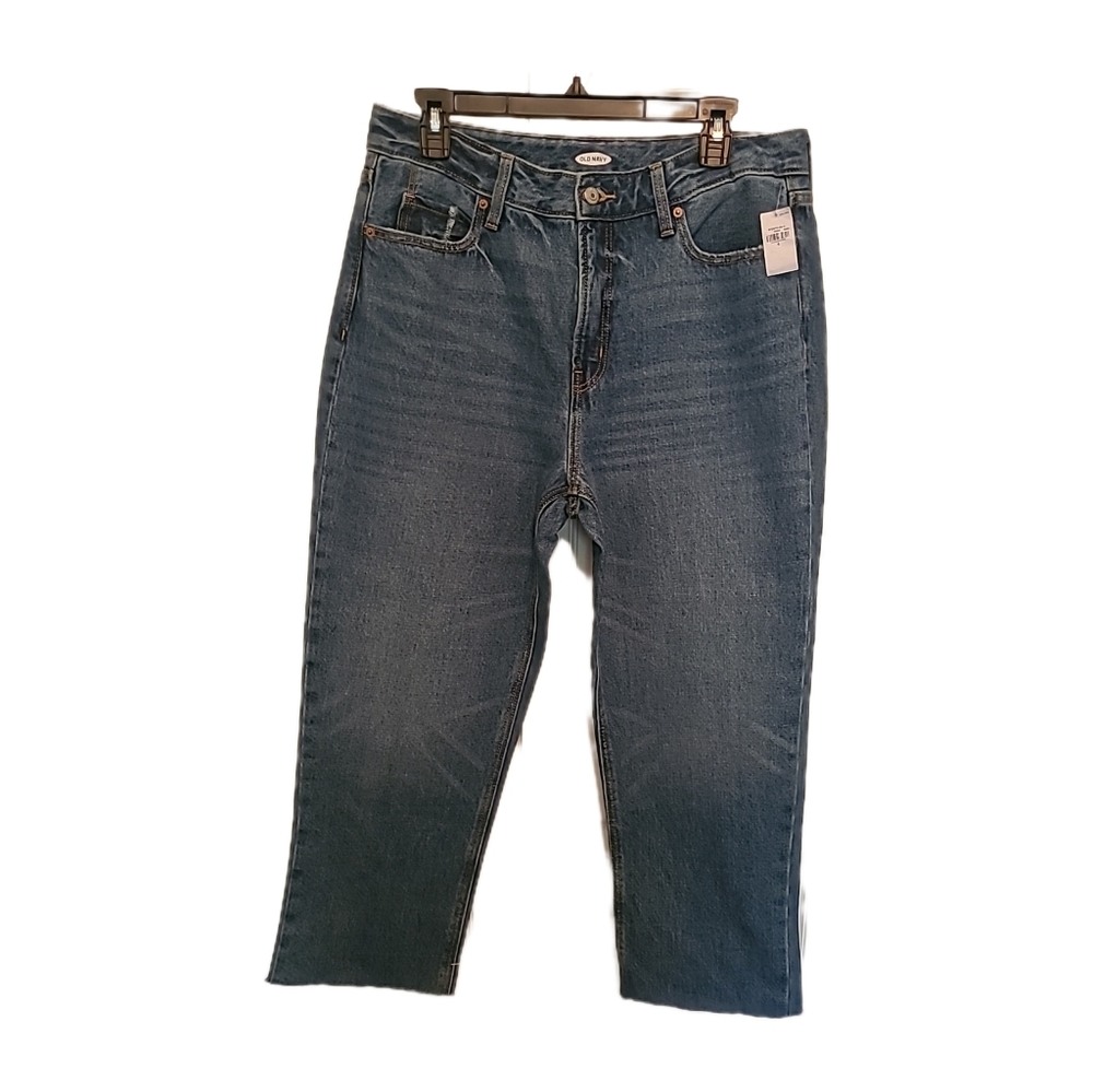 Old Navy Jeans Size 8 Cropped Blue Distressed Loose Fit Croppe NWT Retail $39.99